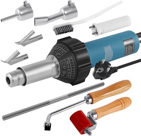 KayEsampra 1600W 220V Heißluftschweißpistole Heißluft-Taschenlampe, Kunststoff, Schweißpistole, Heißgasschweißgerät mit Düsen und PE/PVC-Stangen, Mit 2 Zubehörteilen