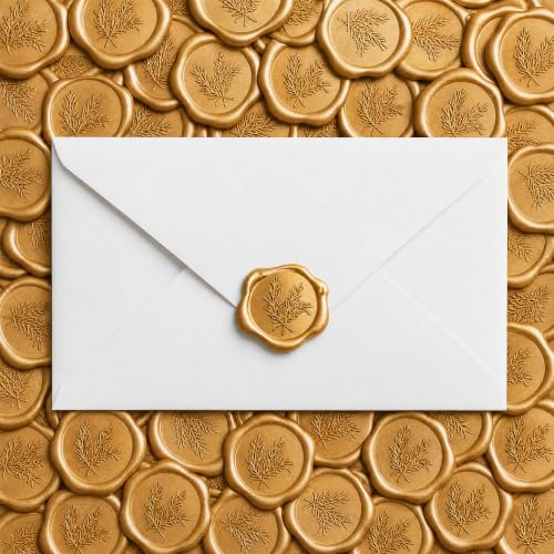 WEFHEF 50 Stück φ3cm Wachssiegel Aufkleber Selbstklebend Wachs Druck Aufkleber für Hochzeit Siegelaufkleber Hochzeitseinladung Rosmarinmuster Gold Dekoration Wax Seal für Briefumschläge Geburtstage