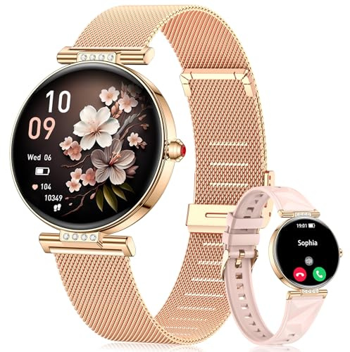 CIVO Smartwatch för kvinnor samtal: Whatsapp kompatibel Android iOS - Smartwatch dam rund liten roséguld vattentät sportarmbandsklocka