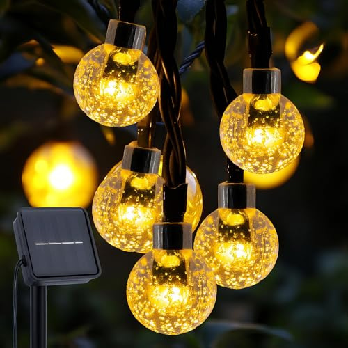 ALEGRE Led Solar Lichterkette Aussen, 10M 50 LED Lichterkette Außen Solar, 8 Modi Kristall Kugeln Wasserdicht Solarlichterkette Außen Wetterfest, Warmweiß Lichterkette Outdoor für Balkon, Garten Deko