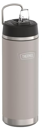 Thermos ICON Bouteille isotherme avec paille 0,71 l, grès mat, beige, 12 h de froid, en acier inoxydable, passe au lave-vaisselle, sans BPA | Paille à rabat, bouteille isotherme avec grande ouverture, anti-fuite lors du transport droit, passe au lave-vaisselle, beige