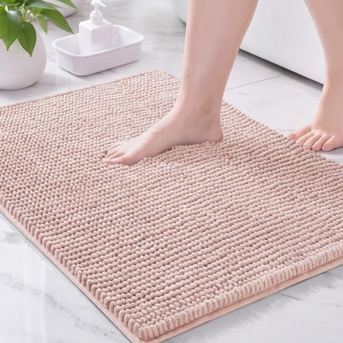 Exclusivo Mezcla Tapis de Bain Doux en Chenille, 40 x 60 CM, Rose | Tapis pour salle de bain, douche, absorbant, décoration intérieure, doux, séchage rapide, lavable en machine, à poils courts