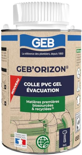 GEB Colle PVC éco-conçue GEBORIZON à base de matières premières biosourcées et recyclées, collage des canalisations en PVC-U, 250ml