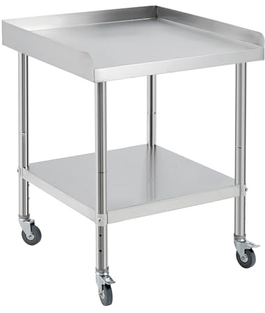 ExploreHorizon 24x24x30 Inch Equipment Grill Stand Table Stainless Steel NSF Certified 400 Lbs Capacity with Adjustable Legs, 2 Edge Baffle for Hotel, Home, Commercial Restaurant Kitchen