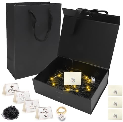 RANJIMA Geschenkbox Valentinstag, Geschenkkarton mit Magnetisch Deckel und Schleife, Geschenkschachtel Schwarz, Geschenkverpackung Box für Geburtstage, Hochzeiten, Muttertag, Jubiläen, Weihnachten