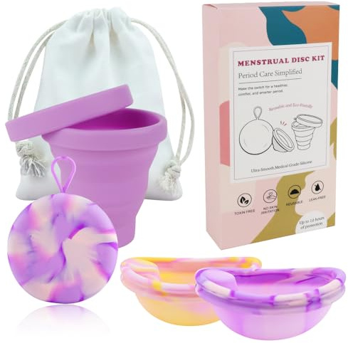 RNPKZ Menstrual Disc Kit, Pack of 2 Menstrual Cups Set with Terilizer and Storage Bag, Reusable Menstrual Disc, Leak Proof, Better Alternative to Sanitary Pad & Tampon for Active Women Sports Swimming