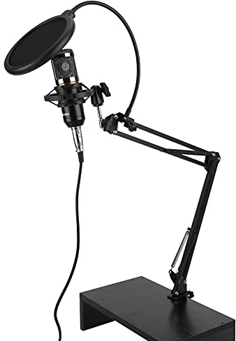 Jonlaki Kit de Micrófono de Condensador USB Profesional con Brazo de Soporte Flexible para PC, Escritorio, Portátil y Streaming, Acabado (Negro+Negro)