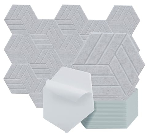 Lunarthos Sechseckige Filz-Pinnwand-Fliesen, 12 Stück, 30 x 26 cm, Korktafel-Fliesen mit selbstklebender Rückseite, schalldichte Notizzettel-Fliesen für Zuhause, Büro, Wand (Silbergrau)