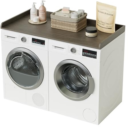 Apetaccat Plan de Travail pour Machine à Laver, sèche-Linge, Organisation, Rangement pour buanderie, Plan de Travail en Bois pour Machine à Laver et sèche-Linge, Gris