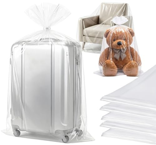 5 Pcs Extra Large Clear Plastic Storage Bags, 100×152cm Suitcase Cover | PUYUKO Waterproof Packing Poly Bags for Packaging, Cushion, Jumbo Polythene Covers for Chair, Sofa, Toy, Shoes & Furniture