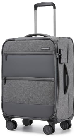 British Traveller Handgepäck Koffer Stoffkoffer mit Laptop Fach TSA Schloss | 41L leichter Weichgepäckkoffer mit 15,6'' Laptopfach, leisen 360° Rollen und Schutzleisten, ideal für Businessreisen, Grau