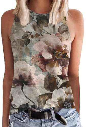 ZTFYKLIN Camisetas Tirantes Mujer Chaleco De Cuello Con Estampado Informal Y Cómodo A La Para (Rose Gold, M) Verano Camisa Lencera Camiseta Sin Mangas Blusas Lentejuelas Bustier Top Camisas