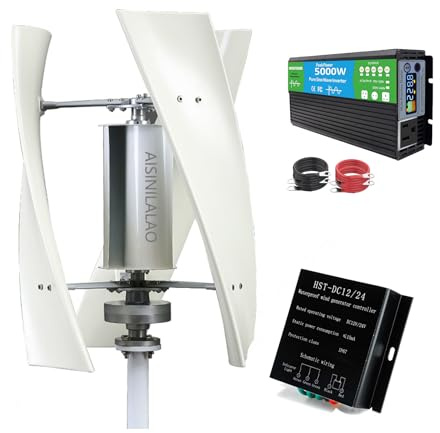 AISINILALAO Kit Verticale di Piccola turbina eolica Portatile da 6000W con generatore Permanente Maglev con Inverter di Potenza e regolatore di Carica eolica Adatto per Esterni (12V-220V)
