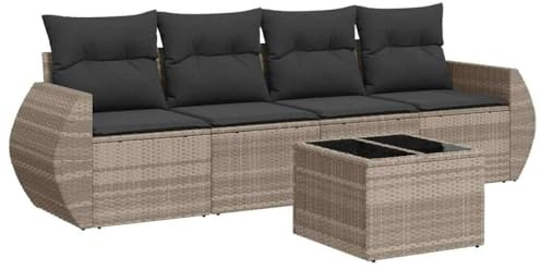 Foknhdi 5-TLG. Gartenmöbel-Set Hellgrau Poly Rattan Sofa mit Tisch 55×62×69 cm UV-beständig modular für kleinen Balkon Terrasse Wintergarten