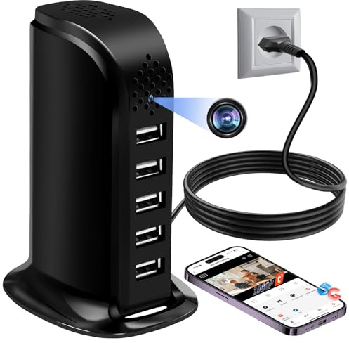 Cámara Espía Oculta 5G WiFi, Mini Camaras Espias Hub de Carga 1080P HD | Micro Camera Espia Camuflada de Vigilancia Detección de Movimiento, Diseño Discreto Invisible,Seguridad en Hogar Oficin
