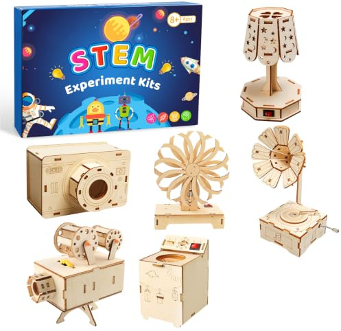 6 Stück Experimente für Kinder ab 8+ Holzbausatz Kinder Experimentierkasten | STEM Elektronik Baukasten Kinderspielzeug Elektro Baukasten Spielzeug Geschenke ab 8 9 10 11 12 13 14 Jahre Jungen Mädchen
