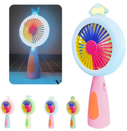 LUKIUP Ventilador de mano LED con flores, iluminación, mini ventilador, batería USB, recargable, portátil, silencioso, portátil, portátil, portátil, ventilador de bolsillo, ventilador de mano (naranja