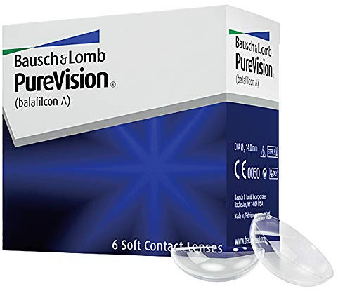 Bausch + Lomb PureVision Monatslinsen, sphärische Kontaktlinsen, weich, 6 Stück / BC 8.6 mm / DIA 14 / -2.00 Dioptrien
