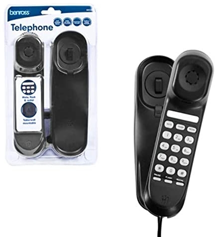 Benross 44550 Slimline Corded Telephone/Landline Phone for Home & Office/Table or Wall Mounted/Last Number Redial Feature/Flash & Pause Buttons/Black Colour