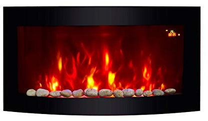2025 TruFlame 89.2cm Wide Black Curved Glass Screen Wall Mounted Elect Fire with Pebble Effect