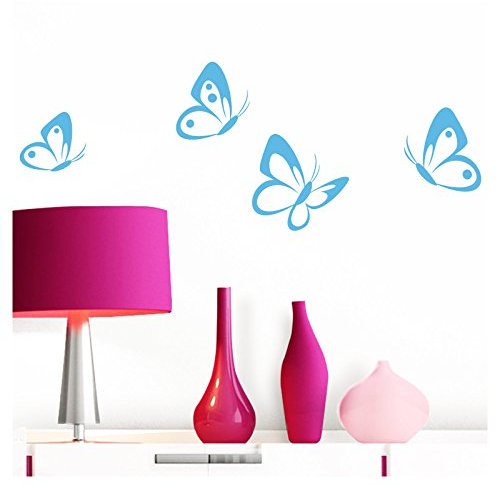 Grandora Wandtattoo 4er Set Schmetterlinge I hellblau 8-10 cm I Baby Kinderzimmer selbstklebend Wand Aufkleber Wandaufkleber Wandsticker Sticker W697