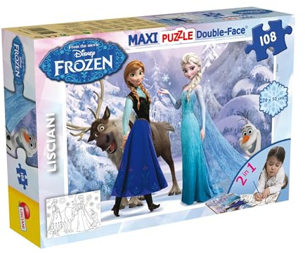 Liscianigiochi 2 in 1 Doppel Gesicht supermaxi 108 Stück Die Eiskönigin Frozen, Puzzle Beidseitig 108 Teile