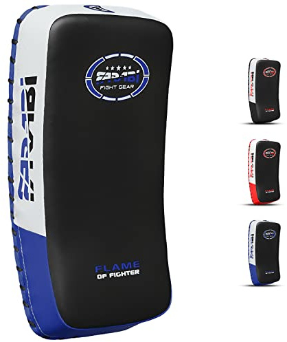 Farabi Sports Muay Thai Pad för Coaching, Träning, Kickboxning Curved Kick Pad, Thai Pads Strike Shield MMA Muay Thai Pads X 1 Unit (White/Blue)