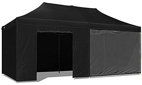 Taman - Gazebo da Giardino 3X6 Impermeabile con Teli Laterali Tendone Pieghevole per fiere e mercati (Nero)…