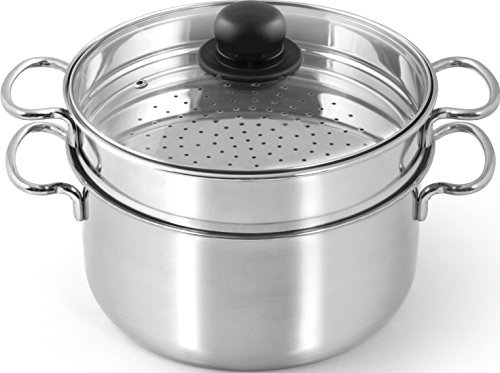 Inoxpran Inoxsteam Cuocivapore Inox da 24 cm con Coperchio Made in Italy, Acciaio Inossidabile, 3 unità