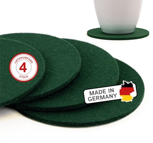filzbrand Filz Untersetzer rund für Gläser, Filzuntersetzer 4 Stück (4er Set), Ø 10 cm in dunkelgrün, 3 mm dick, Glasuntersetzer, Getränkeuntersetzer aus Designfilz 100% Wolle – Made in Germany