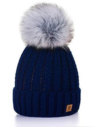morefaz Kvinnors mössa kristaller hatt kristallhatt stor pom-pom-mössa varm vintermössa MFAZ Ltd (Nave Blue)