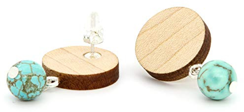 NaturSchatulle Holzschmuck Holzohrringe Naturstein-Perle Farben 925 Sterling Silber Ohrstecker I Ohrringe Holz Damen Ohrschmuck