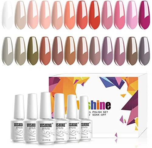 Vishine Gel Nagellack 24 Farben Glitzer Rosa Nude UV Gel Nagellack mit, Gel Nail Polish Kit für Weihnachten Neujahrsgeschenk 8ml