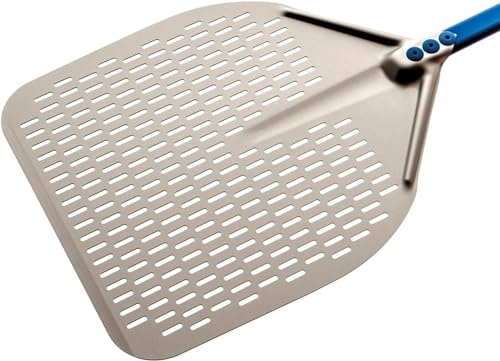 Gi.Metal Pala per Pizza Professionale Linea Azzurra A-32RF/180, Testa 33X33 cm, Lunghezza Manico 180 cm, Peso 0.77 Kg, Testa in Alluminio anodizzato neutro, manico anodizzato azzurro