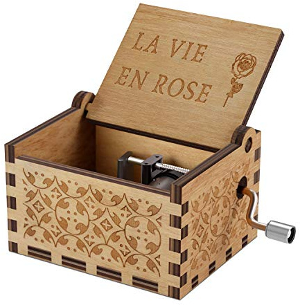Wood La Vie En Rose Music Boxes,Carved Hand Crank Musical Box Wooden Classic Handmade Engraved Valentines Birthday Gift for Kids Boys Girls Friends (Wood-La Vie En Rose)