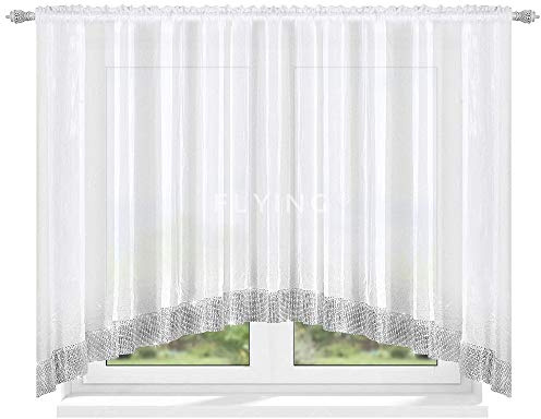 TOP Fertig-Gardine aus Voile NEU Top Design Set Gardinen mit Kräuselband Schöne Wohnzimmer Küche-Gardine mit Kräuselband und Zirkon LB-223 (150 x 300 cm)