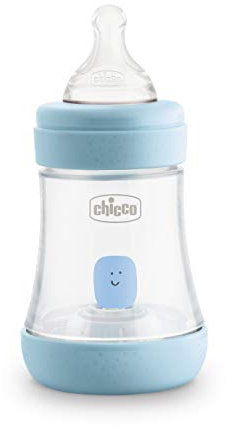 Chicco Perfect 5 Biberon Anticolica, Bimbo, 240 ml, Silicone, 2 Fori, Azzurro