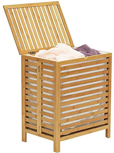 BAKAJI Cesto Biancheria Sporca Portabiancheria Casa in Legno di bambù e Tessuto Contenitore Salvaspazio con Coperchio e Sacco Estraibile capacità 100lt Dimensione 50 x 35 x 60 cm