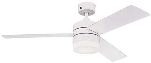 Westinghouse Lighting 72271 Alta Vista, Ventilateur de plafond à LED moderne avec lampe et télécommande, 122 cm, finition en blanc, verre opale dépoli