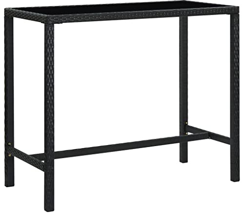vidaXL Garten Bartisch Gartentisch Stehtisch Bistrotisch Partytisch Esstisch Terrassentisch Tresentisch Balkontisch Schwarz 130x60x110cm Poly Rattan Glas