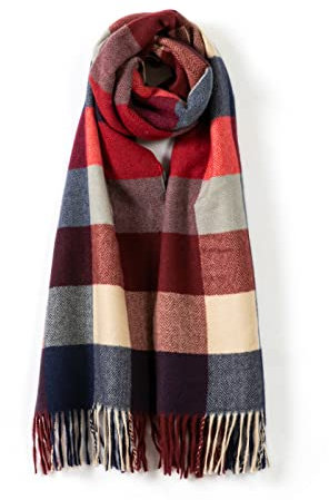 Villand Damen Wollschal - Winter Warm Karierte Schals für Damen, Große Weiche Dicke Tücher Und Wraps Mit Geschenkbox (Karminrot kariert)