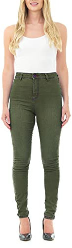 M17 Kvinnor damer High Waist-jeans Skinny Fit casual bomullsbyxor byxor med fickor, Khaki, 52 SE