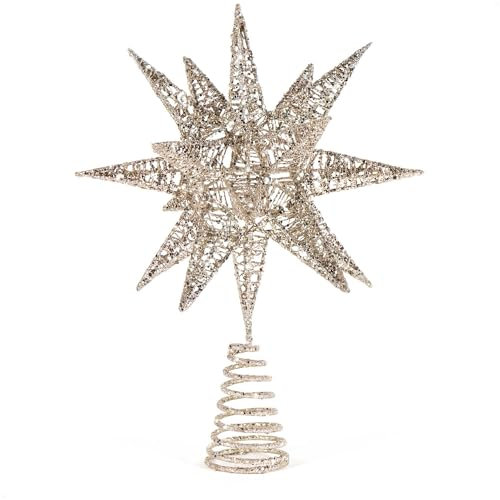 COM-FOUR® Deko Stern Weihnachten - Weihnachtsdekoration Stern aus Metall - Aufsteller Weihnachtsstern mit Glitzer und Paillette