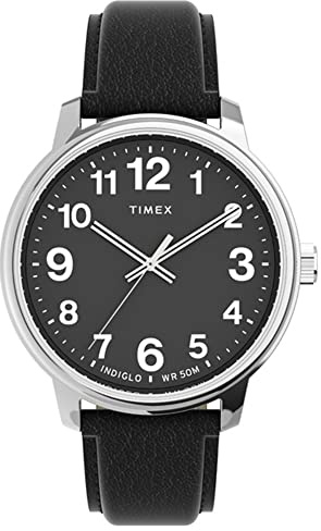Timex Easy Reader Herren 43mm Schwarze Lederarmbanduhr TW2V21400