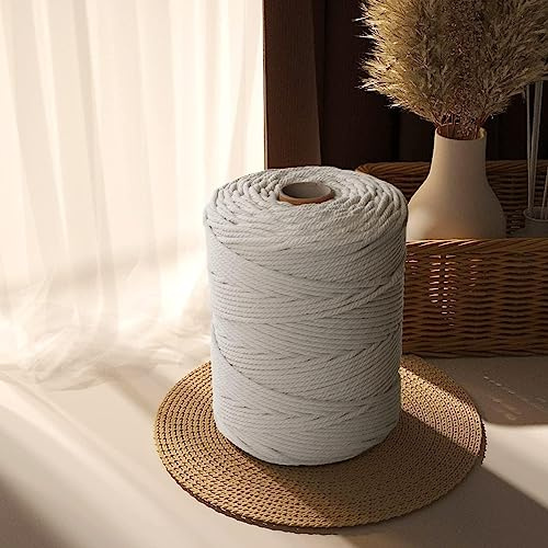 Hilo de Macramé Premium 5 mm x 200 m, Cordón de Algodón Bohemio, Decoración Natural para Manualidades, Tapices
