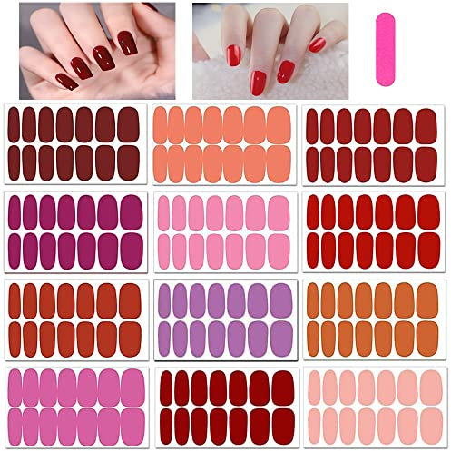 MWOOT (12 Feuilles 196Pcs) Nail Art Sticker, Couverture complète Rouge Ongle Autocollants Décorations Manucure pour Ongles,de couleurs mélangées 3D conçoivent pointe Autocollants à ongles