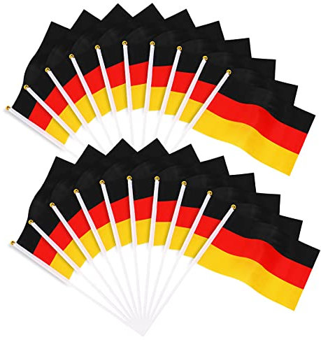JUNEBRUSHS Deutschland Flagge, 20 Stück Deutschland Fahne 14 x 21 cm Deutsche Flagge Kleine Handflaggen 2024 Tischflaggen Dekorationen