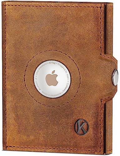 KORUTA Airtag Wallet mit Münzfach & RFID-Schutz - Airtag Portmonee Herren klein aus echtem Leder - Mini Geldbörse - Kreditkartenetui Kartenetui - Portemonnaie Geldbeutel Braun Vintage