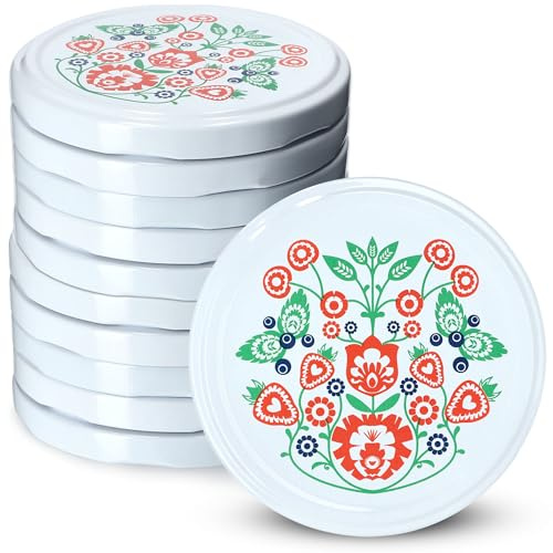 KADAX 10er Set Schraubdeckel TO82 ⌀ 82mm Folklore – Twist-Off Ersatzdeckel für 235-900ml Einmach- & Marmeladengläser | Luftdicht & Spülmaschinenfest