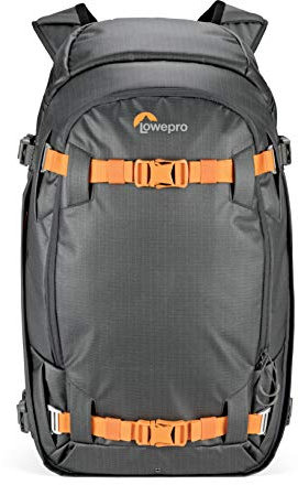 Lowepro Whistler 450 AW II, 4-Jahreszeiten-Kamerarucksack aus Recycling-Material, Wetterfeste Hülle, Kameratasche für den Professionellen Einsatz, Passend für 15 Laptop, Einlegepolster, Grau